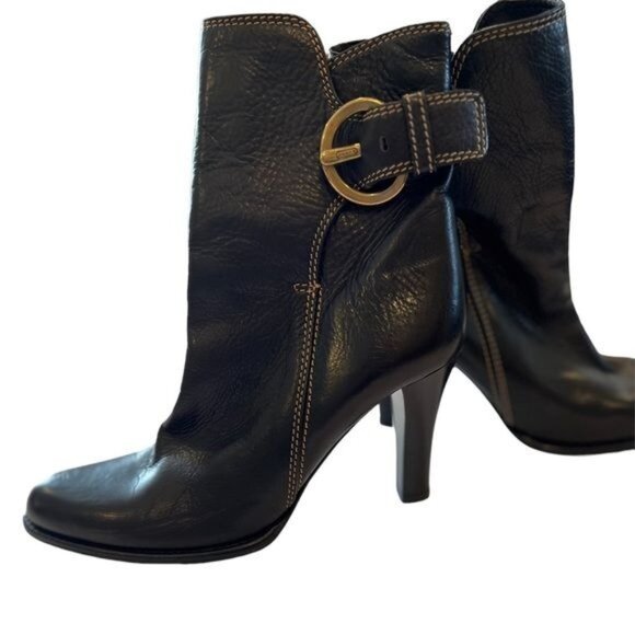 Coach Women’s Nancie Soft Calf Black Pebbled Leather Heeled Bootie Italy Size 6 - Picture 1 of 15